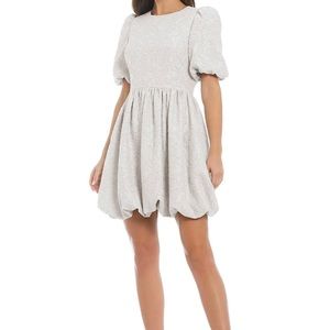 Nicola Bathie Emily Metallic Jacquard Round Neck Short Sleeve Mini Dress